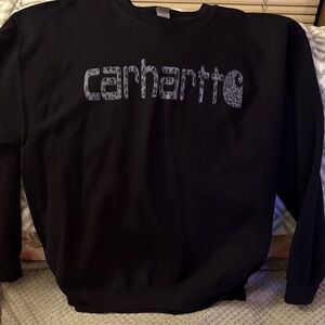 Carhartt Black Sweatshirt with Patterned Logo. Gildan Heavy Blend brand.